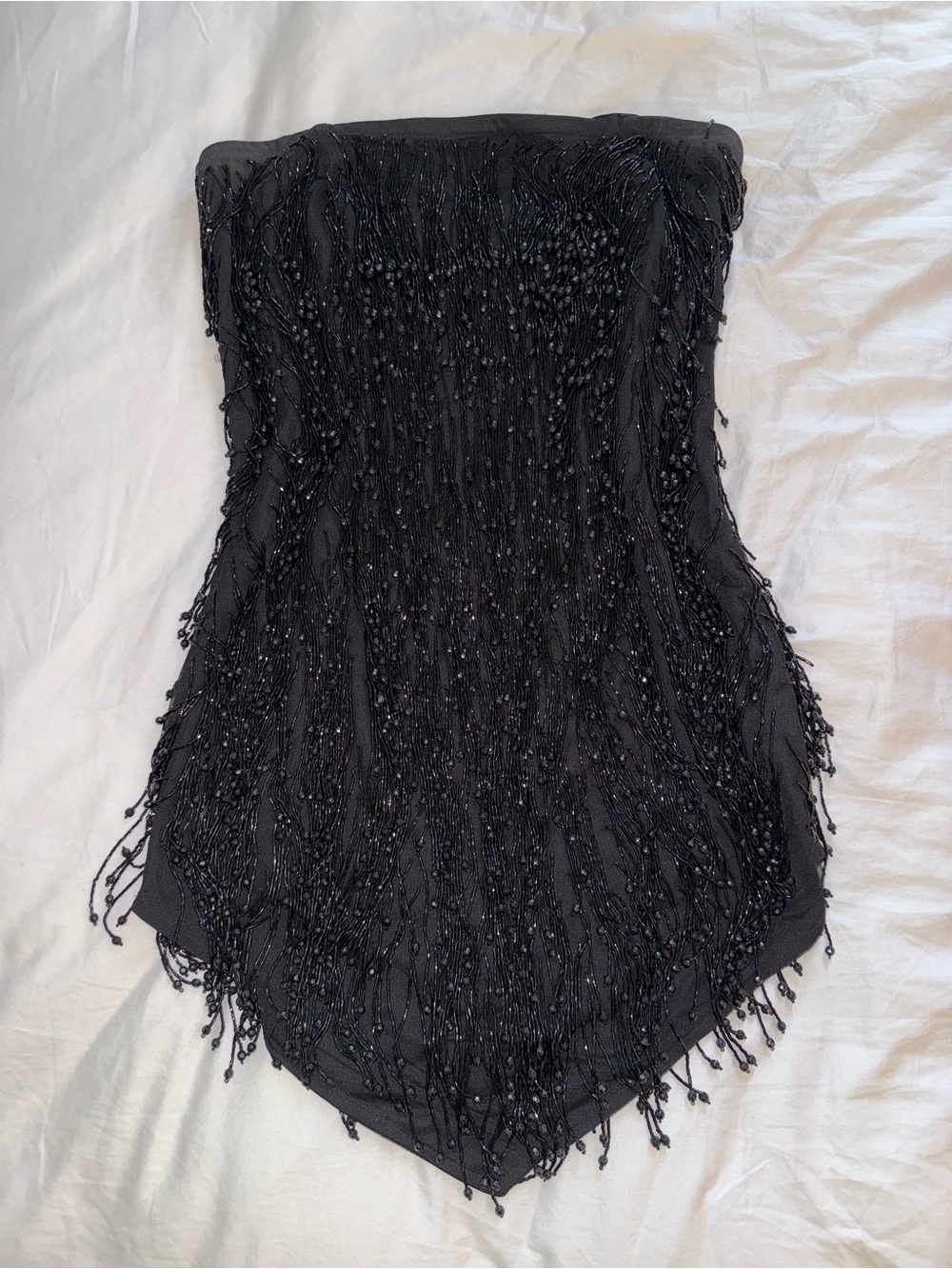 PrettyLittleThing Black Beaded Fringe Corset Top